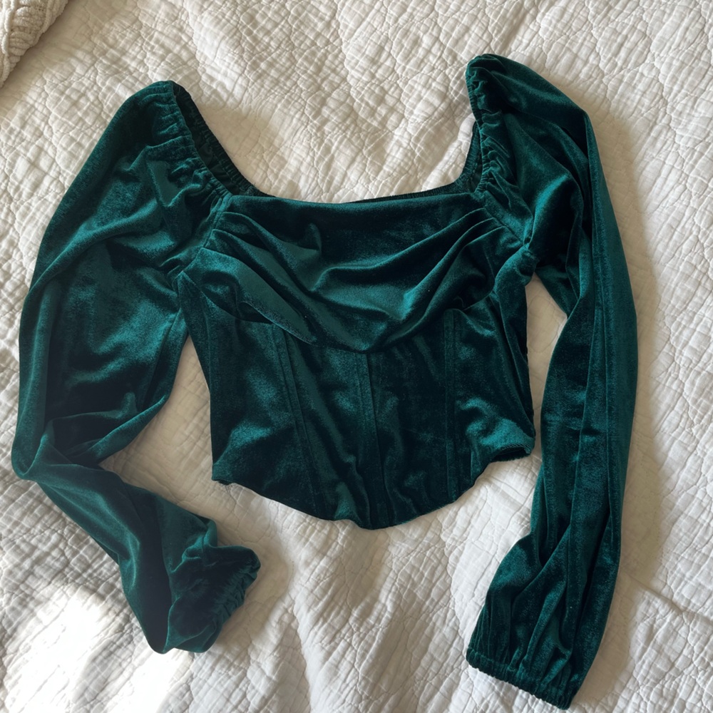 Altar'd State Green Crop Top Velvet Elegance